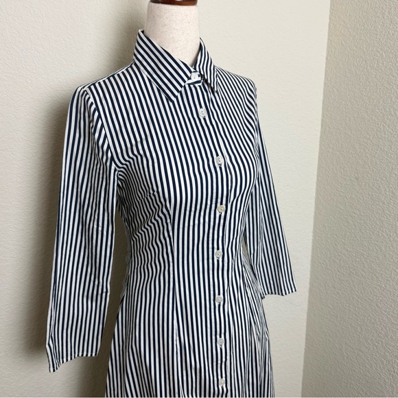 Dainty Jewells Blue‎ White Striped Half Sleeve Button Down Midi Dress - Picture 4 of 8